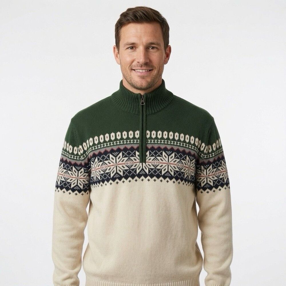 Weatherproof Vintage The Holiday Sweater Mens XL Cotton Nordic 1/4 Zip Pullover